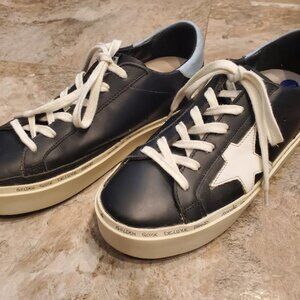 Golden Goose Black, White and Light Blue Leather Hi Star Sneakers Size 5
